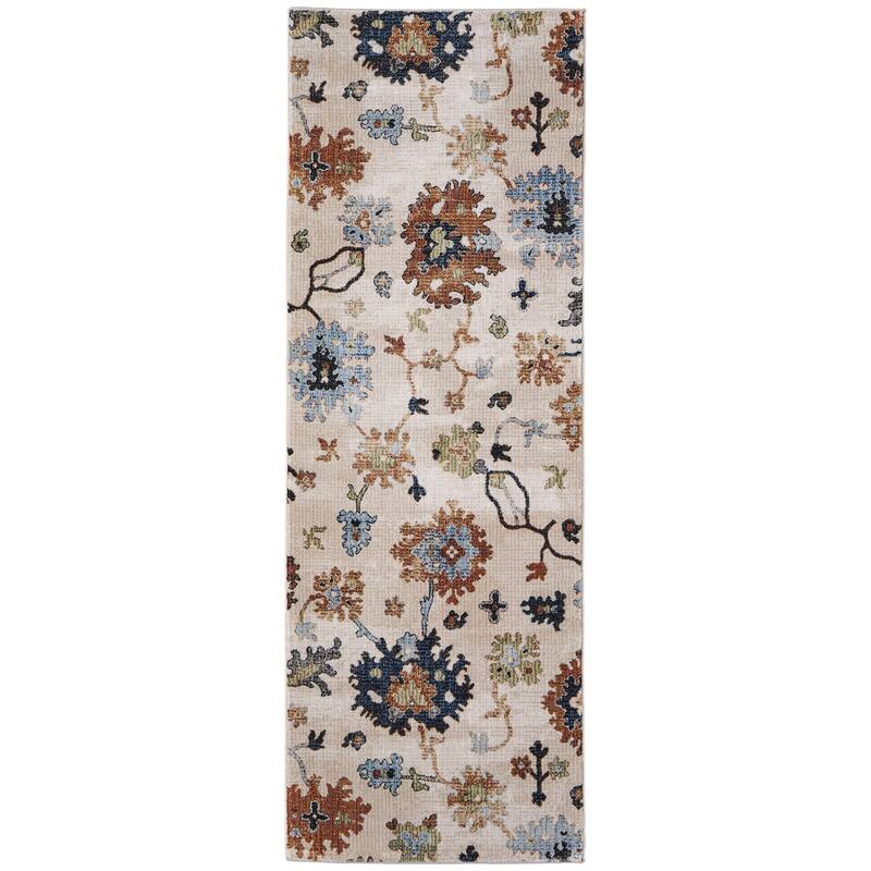 Melrose R39P1 Floral & Botanical Transitional Area Rug - 2'6" x 7'3" - Ivory/Red/Blue