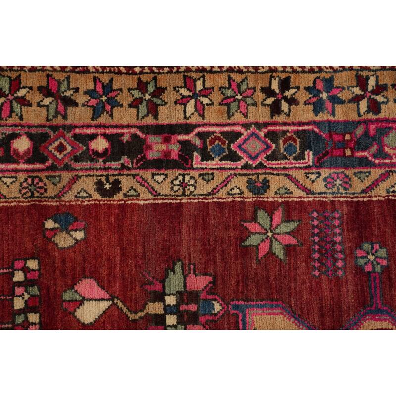 Hand Knotted Oriental 100% Wool Carpet Traditional Geometric Red Heriz Runner Rug - 10' 7'' X 3' 9''
