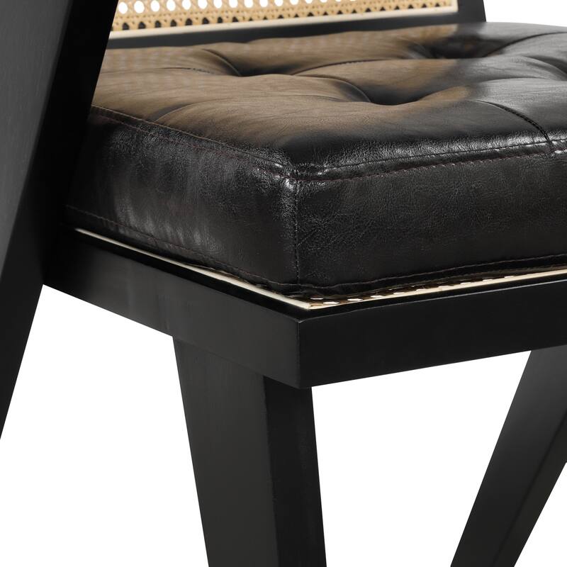 Mid-Century Modern Chair Accent Chair with Handcrafted Rattan Backrest and Padded Seat - 25.30" L x 22.80" W x 31.60" H
