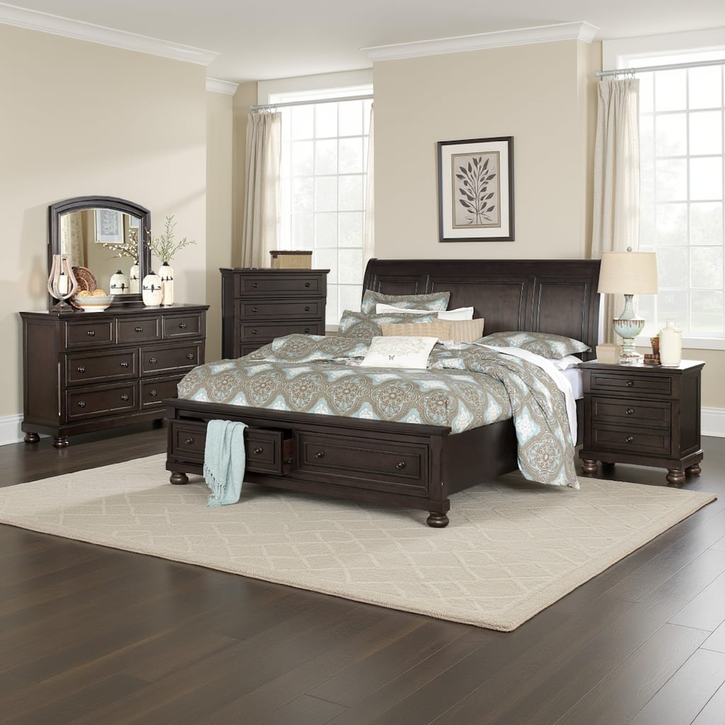 Oria Four Piece Queen Size Bedroom Set, Round Knobs, Transitional Style Dark Brown