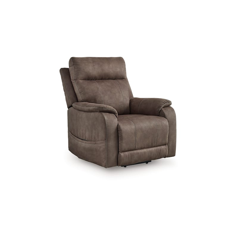 Mead Power Recliner Chair, Heat, Massage, 35 Inch Brown Faux Leather
