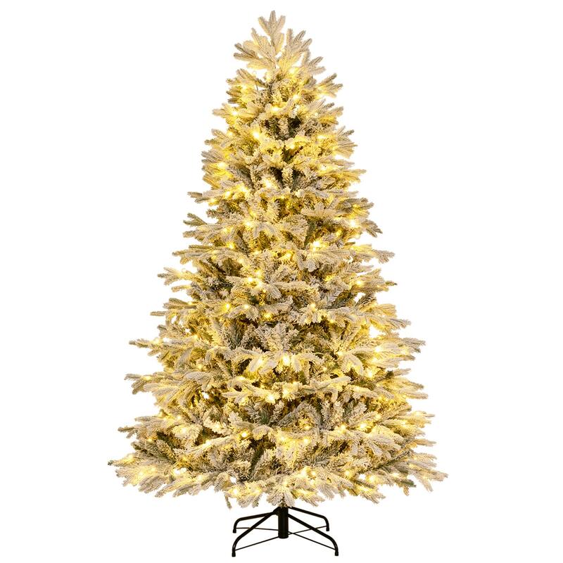 Costway 4.5 FT/6FT/7FT Pre-Lit Christmas Tree Snow Flocked Hinged Xmas