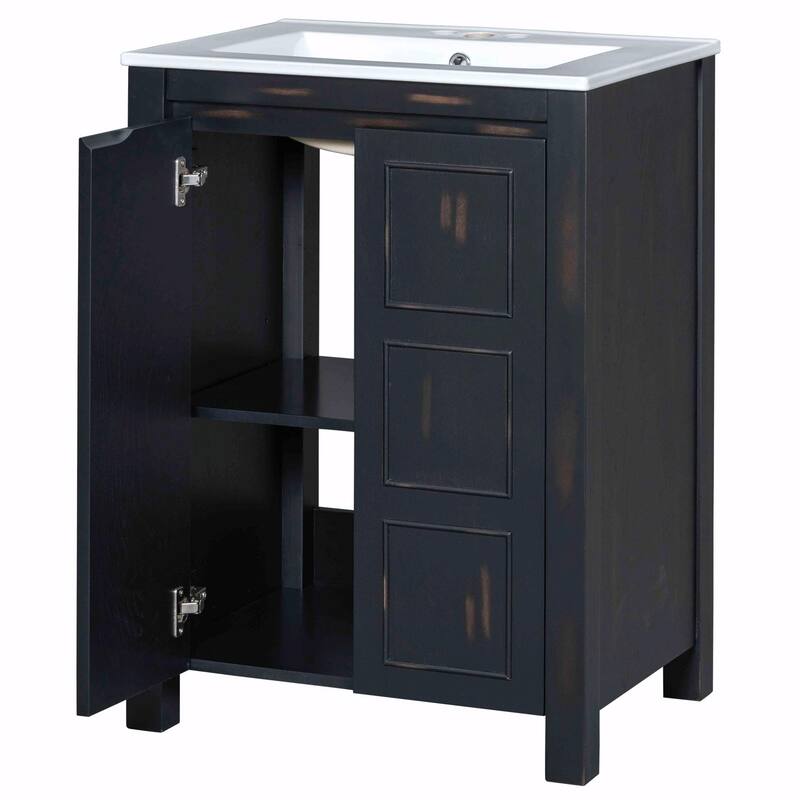 Vintage Style Bathroom Vanity Combo with Ceramic Sink and 2 Soft-close Doors