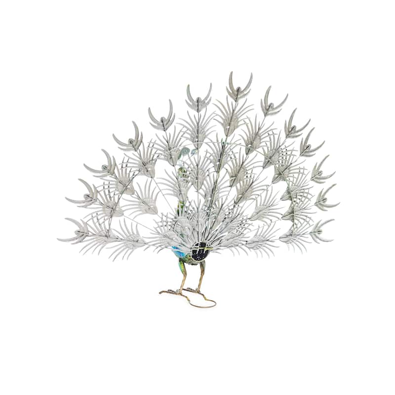 Colorful Metal Indoor/Outdoor Standing Peacock Sculpture