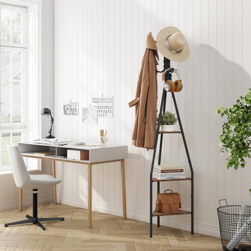 3-Tier Coat Rack Freestanding with Hooks - 8.47"D x 16.93"W x 73.62"H