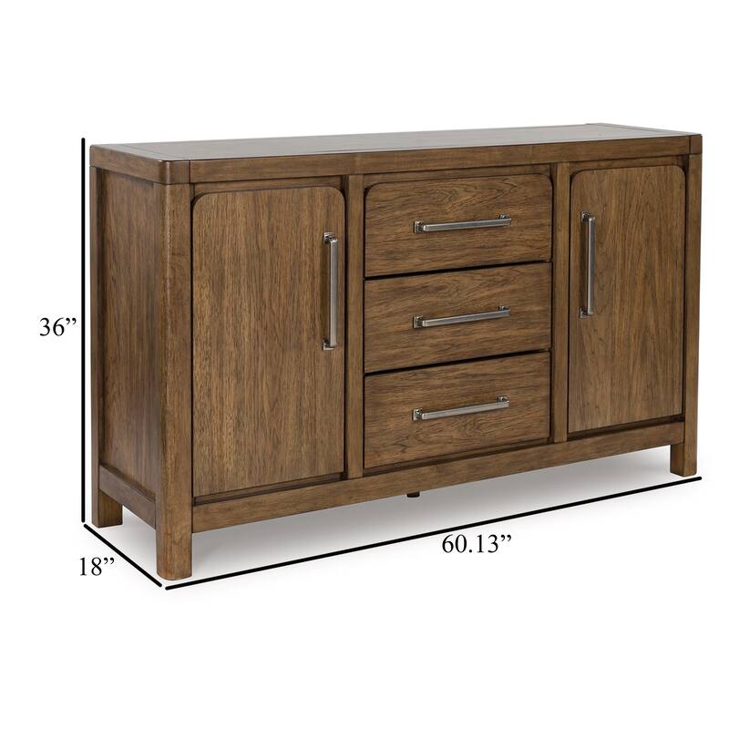 Cabal Dining Room Server, 3 Drawer and 2 Cabinet, Brown Wood, 60 Inch