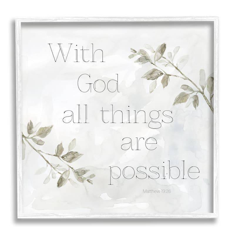 Stupell With God All Things Possible Floral Sprig Religious Phrase Framed Wall Art, Design by Carol Robinson - 17 x 17 - White