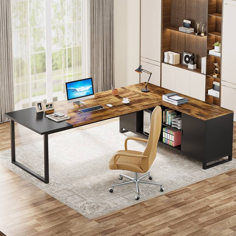 70.8" Executive Desk L-Shaped Office Computer Desk with 55" File Cabinet