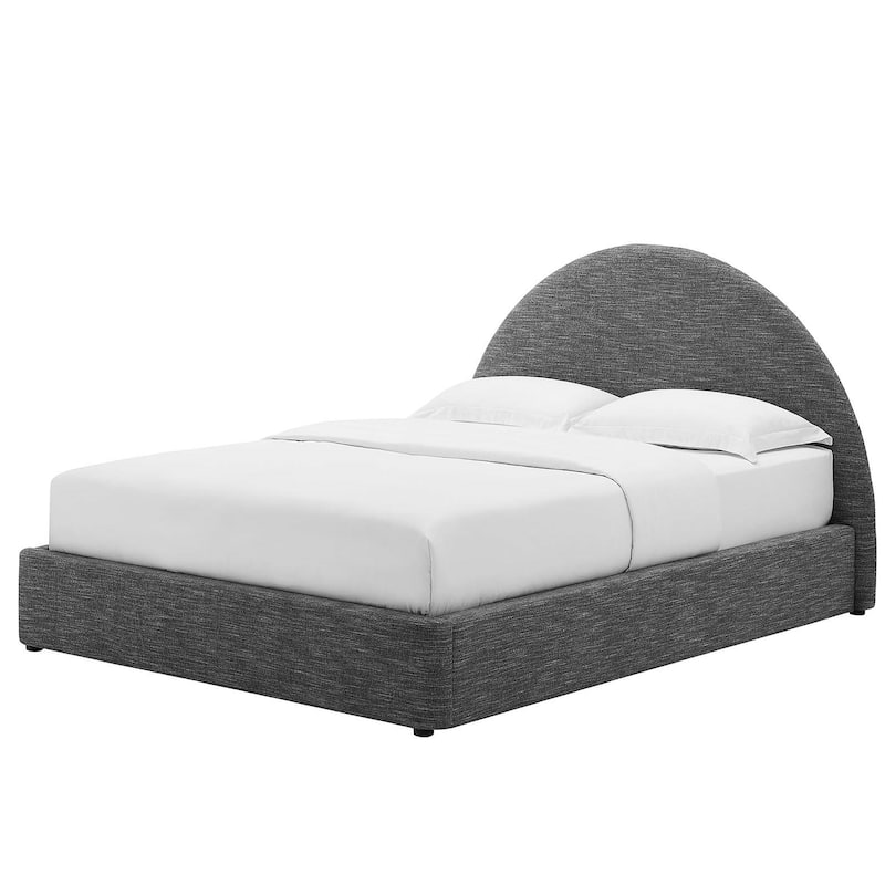 Palmetto Modern Round Headboard Slate Fabric Upholstered Twin Queen Platform Bed