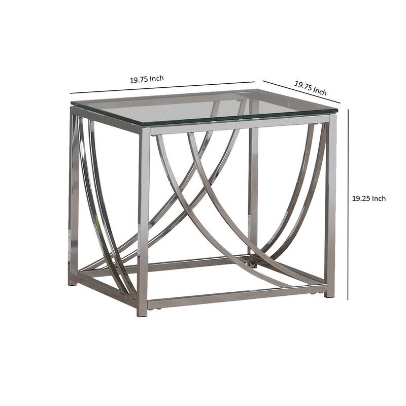 Tempered Glass Top End Table with Metal Tubular Legs, Chrome and Clear