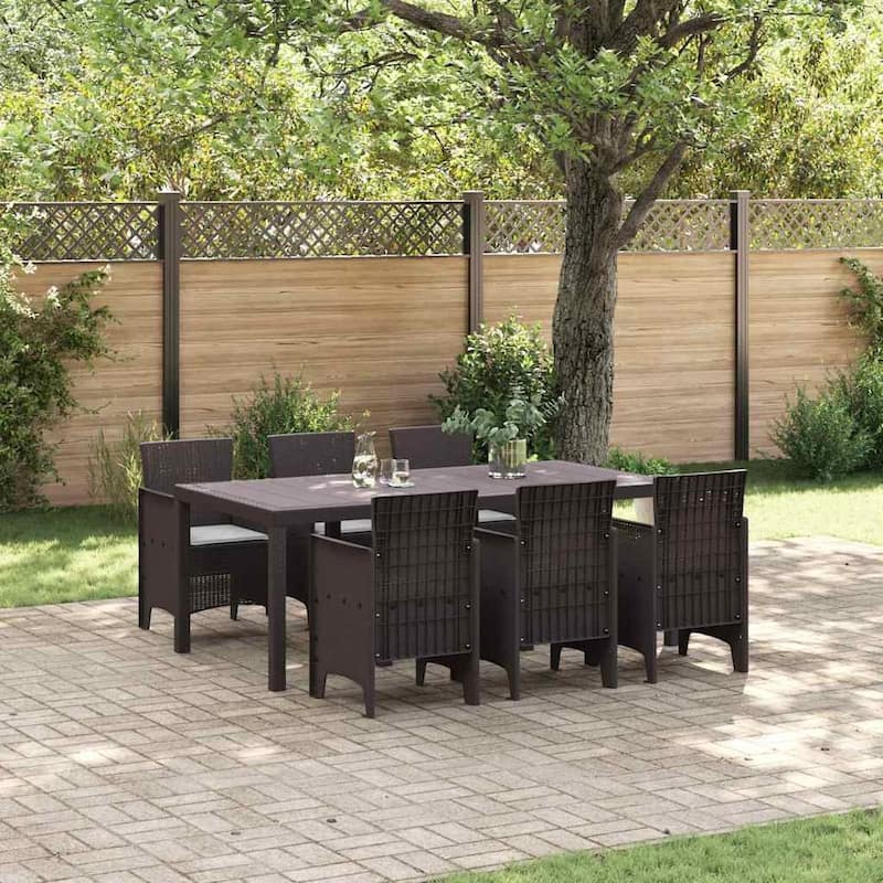 vidaXL Garden Dining Set 7/9 pcs Anthracite/Brown Polt rattan - 200 x 100 x 73 cm - Brown/ Light gray/ 6 seater