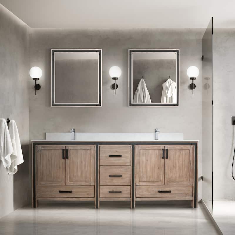 Ziva 80 in W x 22 in D White Double Bath Vanity, White Quartz Top and 30 in Mirrors