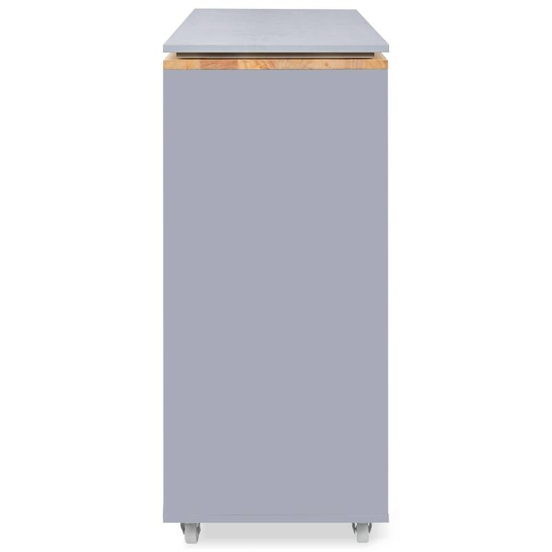 T-shape Grey Blue Kitchen Island Set w/ LED, Power Outlets and Wheels