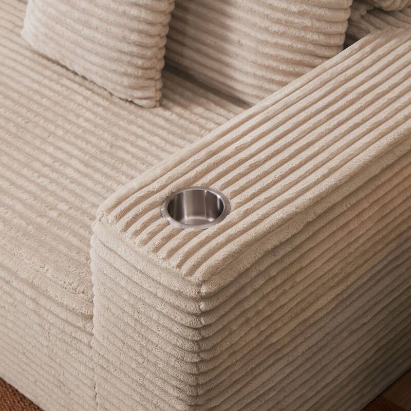 102.76" Corduroy Cloudy L Shaped Sofa with Chaise and Pillows