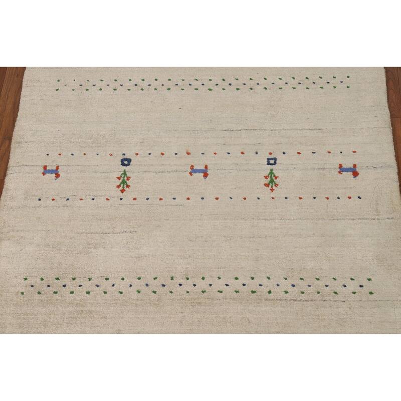 Tribal Gabbeh Indian Foyer Rug Handmade Accent Beige Silk Carpet - 3'1"x 4'11"