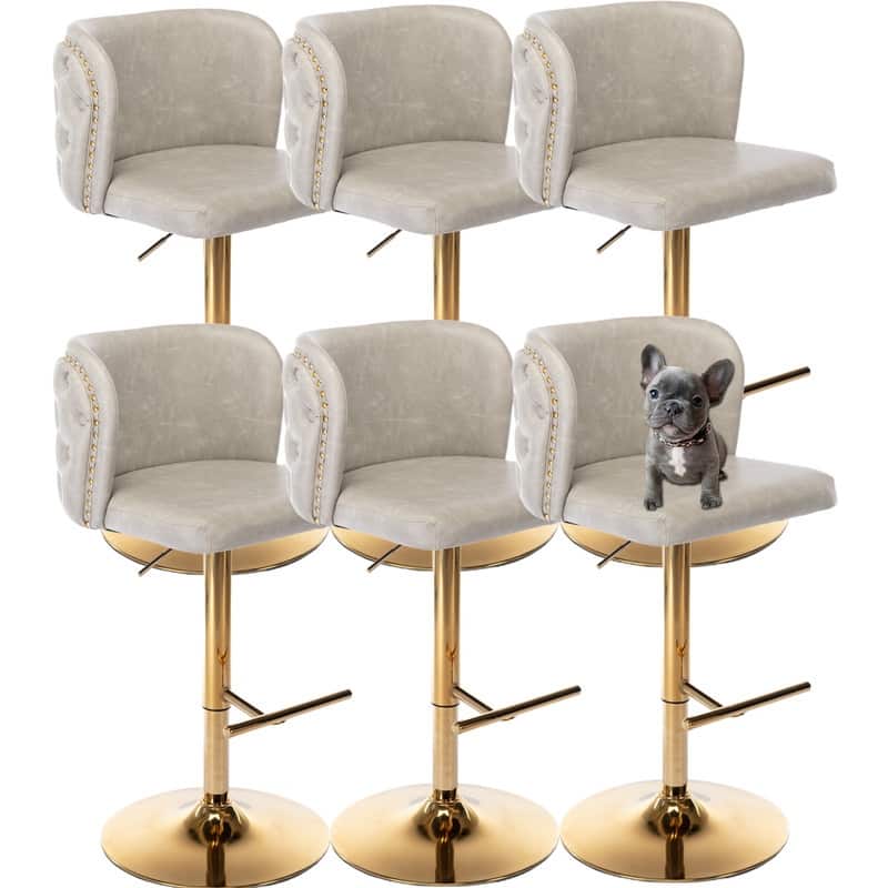 Modern Upholstered Swivel Adjusatble Height Leather Barstools Set of 6