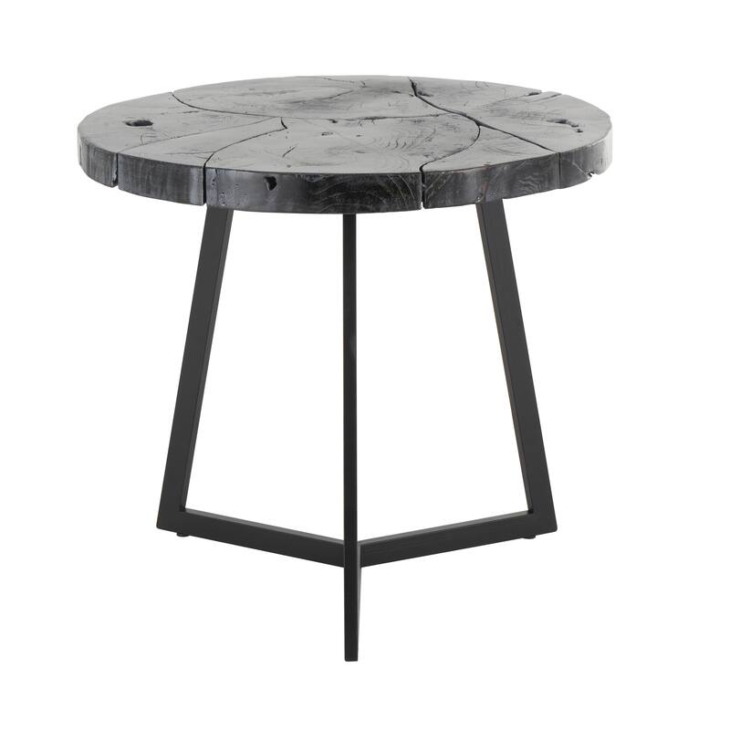 Teak Wood Geometric Handmade Live Edge Living Room Coffee Table with Black Metal Base - Black - Roche River Decor