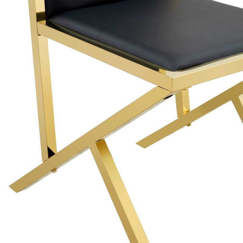 17.3" Black PU Dining Chairs with Gold Metal Legs, Set of 4