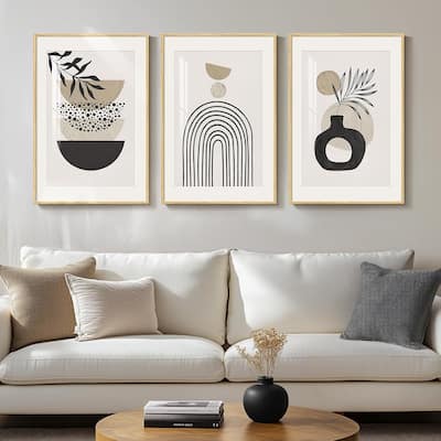 3 Piece Mid Century Beige Artwork for Walls