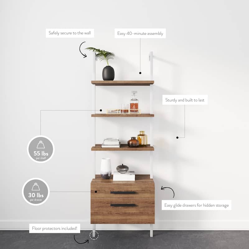 Nathan James Theo Open Shelf Industrial Bookcase with Drawers or Cabinets