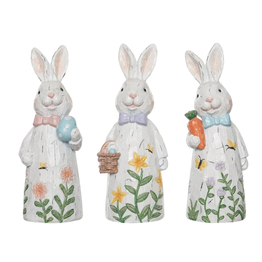 Transpac Resin Bright Rustic Easter Bunny Figurines Set of 3 Home Decorations Easter