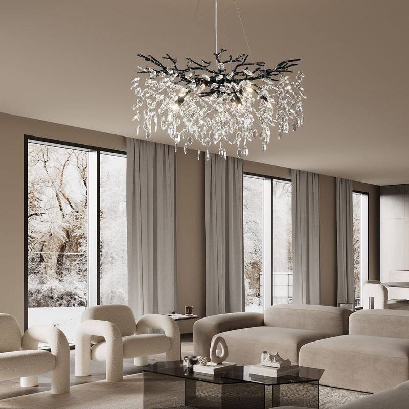 Modern Round Branch Crystal Chandelier, 600-1200mm Diameter, Marquise Cut Crystal Pendant Light