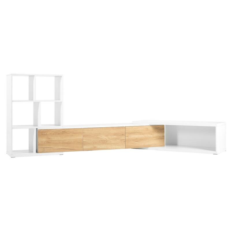 Extendable TV Stand with 3 Tier Bookshelves,Entertainment Center