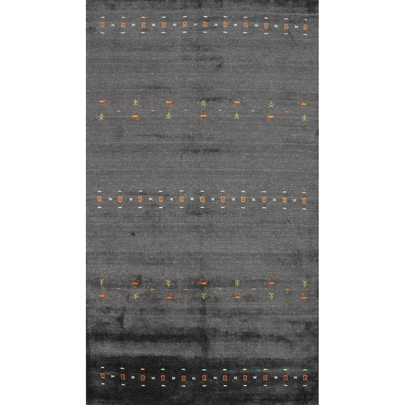 Hand Knotted Oriental 100% Wool Carpet Tribal Animal Pictorial Greys & Charcoal Gabbeh Area Rug - 10' 0'' X 6' 2''