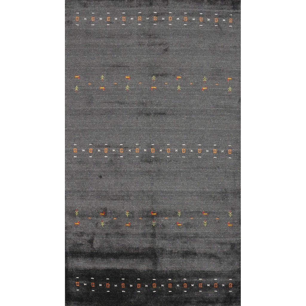 Hand Knotted Oriental 100% Wool Carpet Tribal Animal Pictorial Greys & Charcoal Gabbeh Area Rug - 10' 0'' X 6' 2''