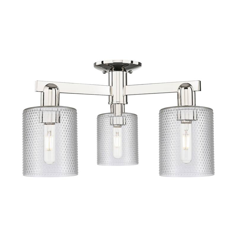 Innovations Lighting 716-3F-11-23 Cobbleskill Semi-Flush Cobbleskill 3 - Polished Nickel / Clear
