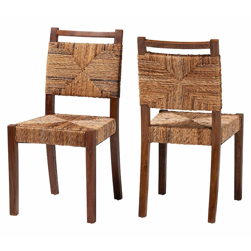 Cordoba Bohemian Natural Seagrass and Mahogany Wood 2-Piece Dining Chair - Brown