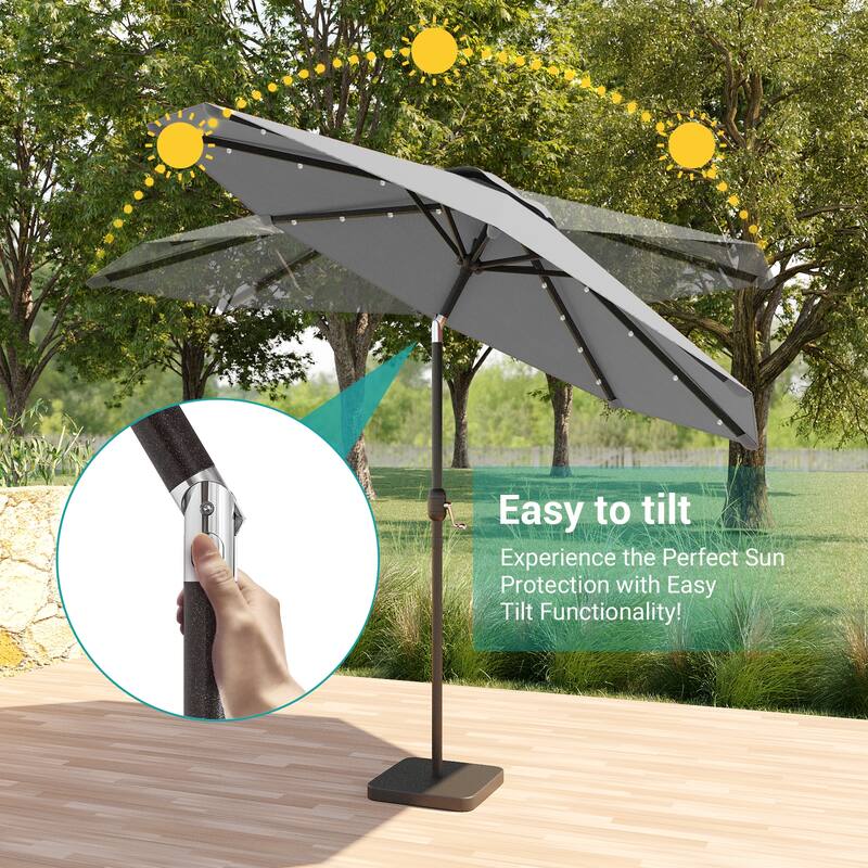 BONOSUKI Patio 9Ft LED Market Umbrellas With Solar Lights, Table Umbrella for Patio and Outdoor With Tilt Button