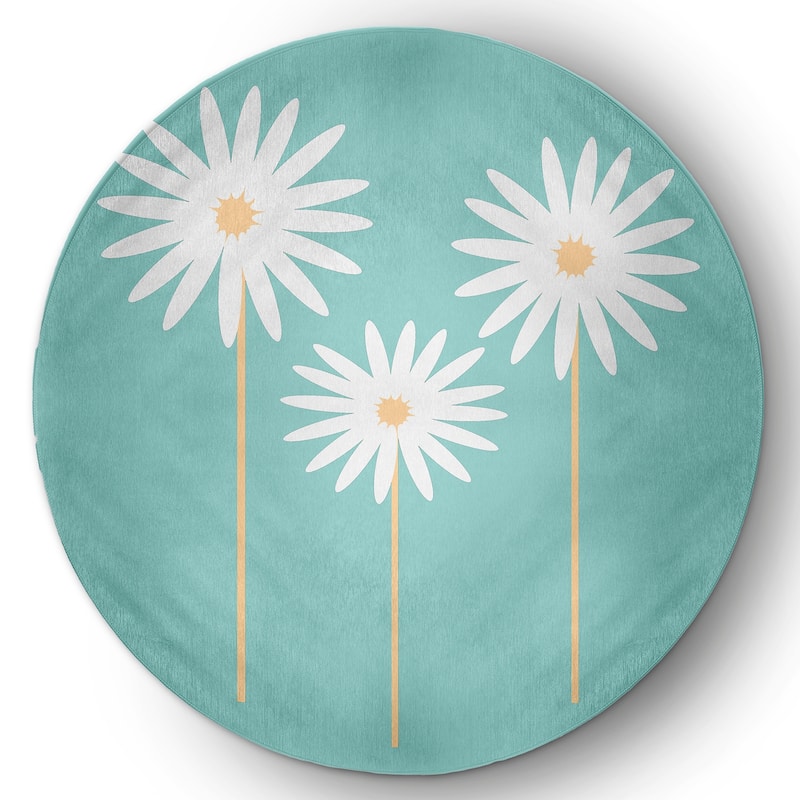 Floral Print Spring Chenille Indoor/Outdoor Rug - Light Blue - 5' Round