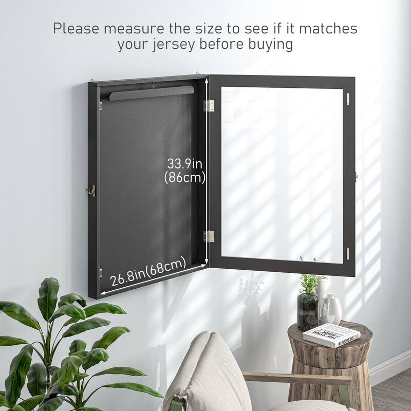 HOMCOM 28" x 35" Jersey Display Case, Wall-Mounted Memorabilia Acrylic Shadow Box with Hanger, Black