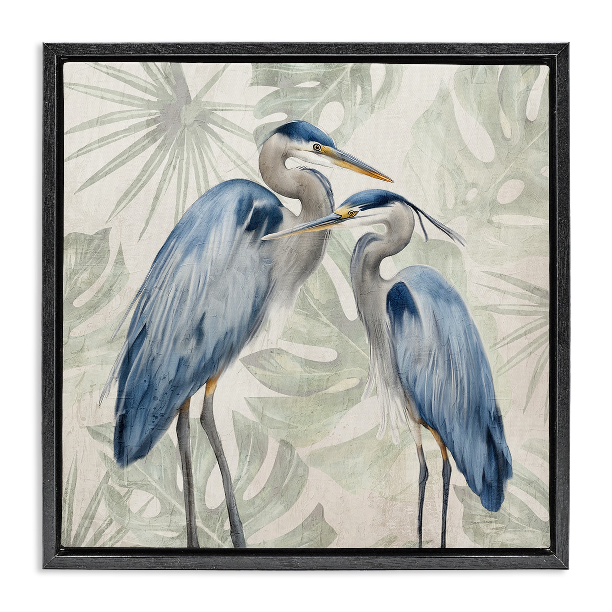Stupell Blue Heron Palm Leaves Framed Floater Canvas Wall Art Design By Kim Allen