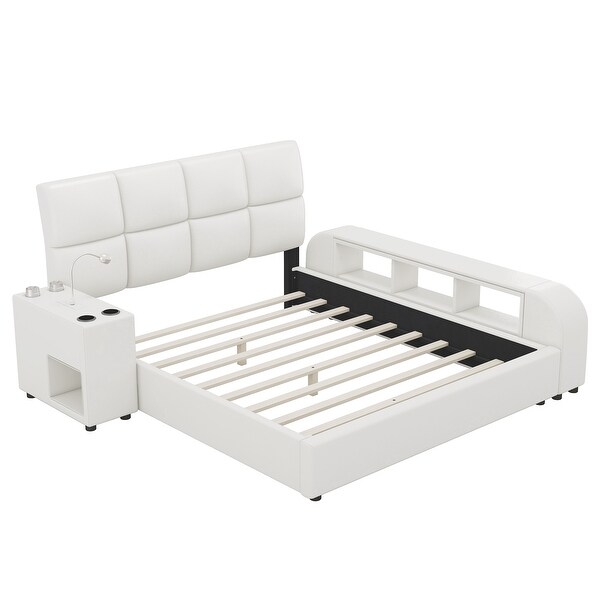 Queen Size Platform Bed with Nightstandand,Cup Holders,Bluetooth