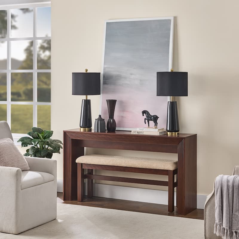 Fluted Counter Height Bar Table Set for Two with Upholstered Bar Stool and Solid Wood Legs