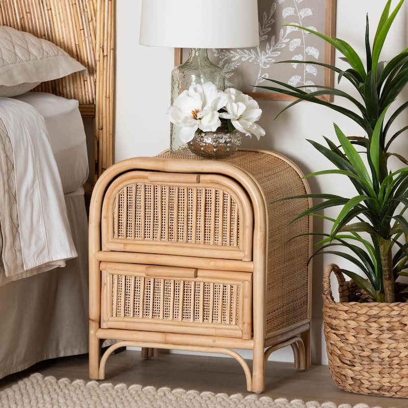 Adrika Bohemian Natural Rattan 2-Drawer Nightstand