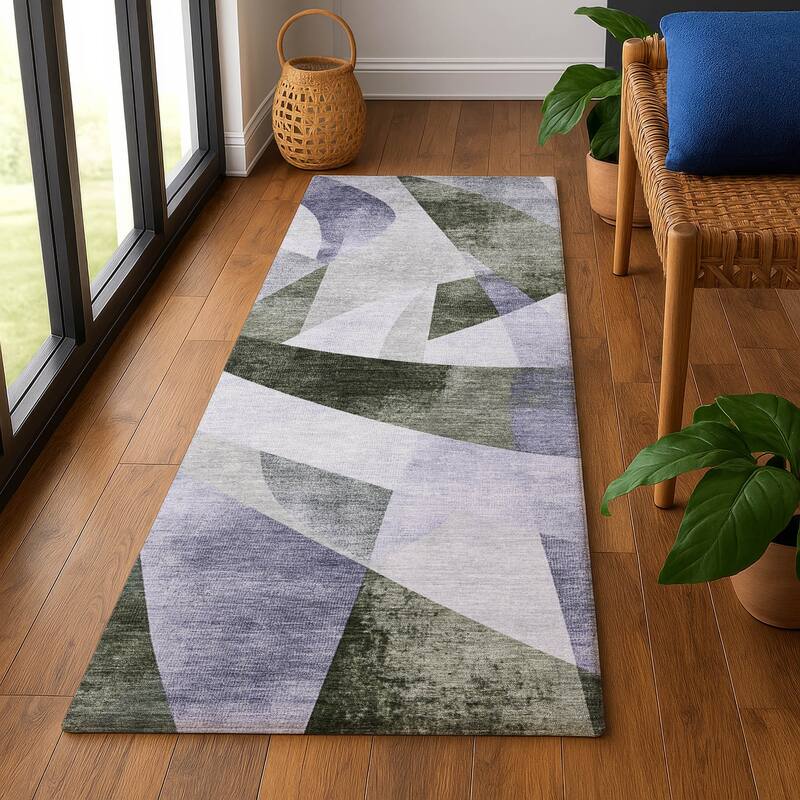 Premium Washable Super Soft Abstract Contemporary Mayfield Rug - 2'3" x 7'6" - Olive