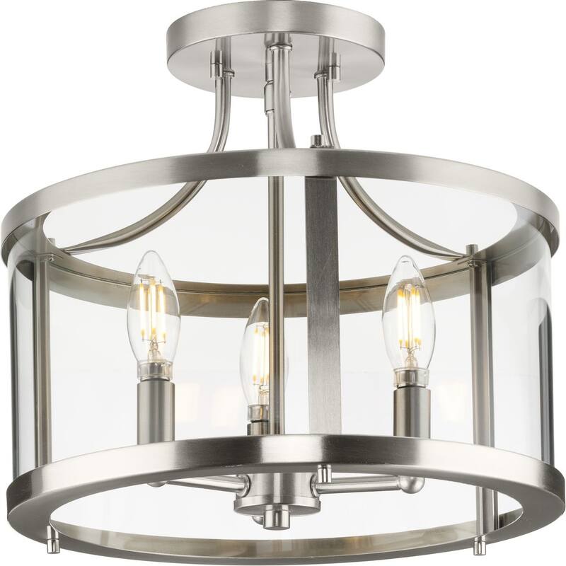 Gilliam Collection 13 in. Three-Light Brushed Nickel New Traditional Semi-Flush Mount - 13 in x 13 in x 12.12 in