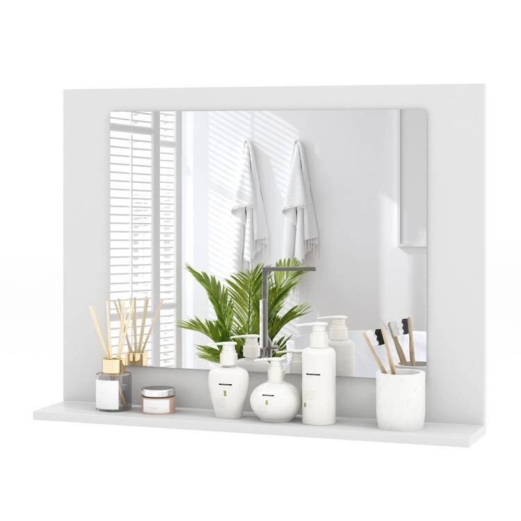 Wood Wall Mounted Bathroom Mirror with Storage Shelf - 23.5" x 4" x 17.5" - White