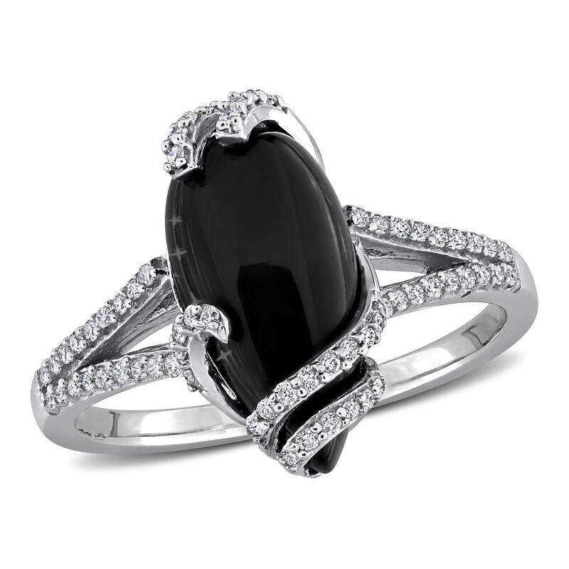 Miadora 3 1/2ct TGW Pear-Cut Black Onyx and 1/5ct TDW Diamond Swirl Ring in 10k White Gold