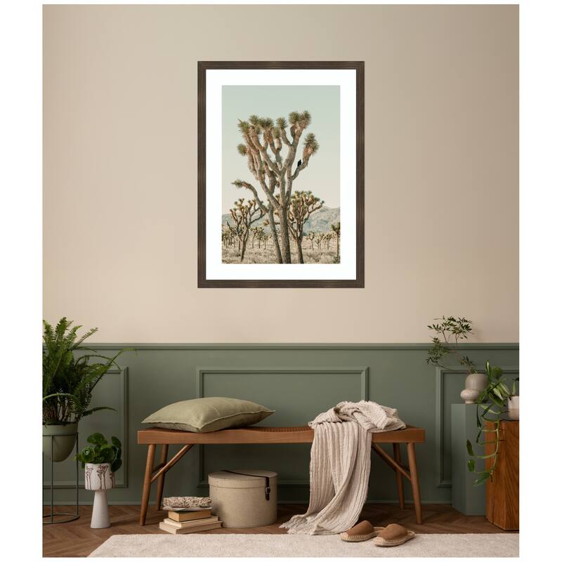 Kate and Laurel Joshua Tree With Crow by Alicia Bock Framed Wall Art Print