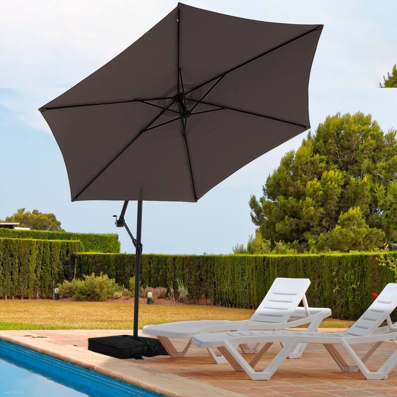 Autlaycil 10ft Offset Hanging Market Patio Umbrella with Base