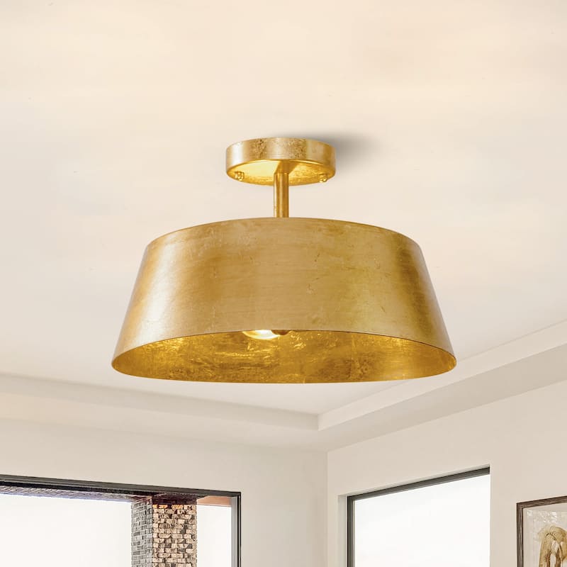 3-Light Vintage Dimmable Gold Modern Urban Drum Semi-Flush Ceiling Light