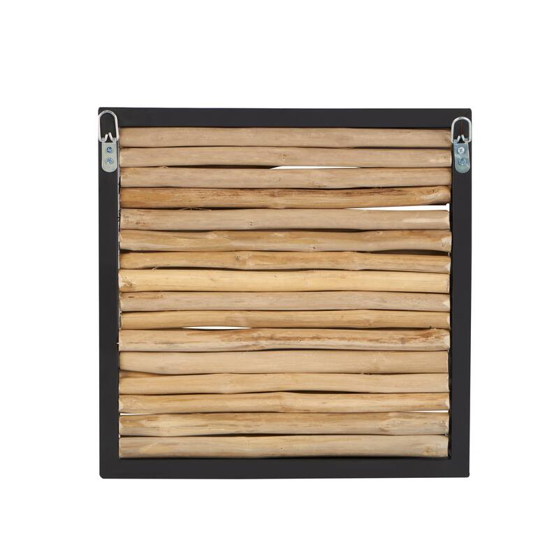 Teak Wood Abstract Handmade Branch Wall Decor with Horizontal Sticks and Black Frames - Brown - Roche River Decor