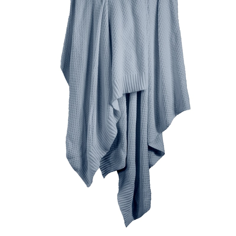 HiEnd Accents 100% Cotton Knit with Ribbed Trim Throw Blanket, 1PC - Throw - Light Blue