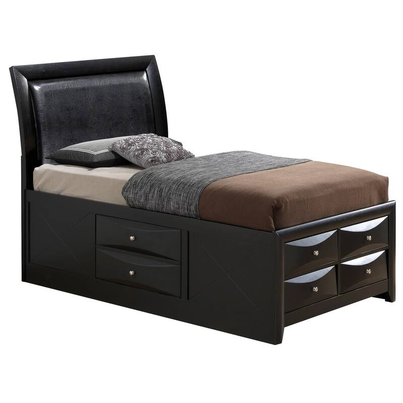 Panel Twin Bed with Storage Drawers - 85" - Black