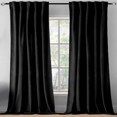 90" Long - 2 Piece Black Velvet Room Darkening Grommet Window Curtain Panel Set - 104" x 90"