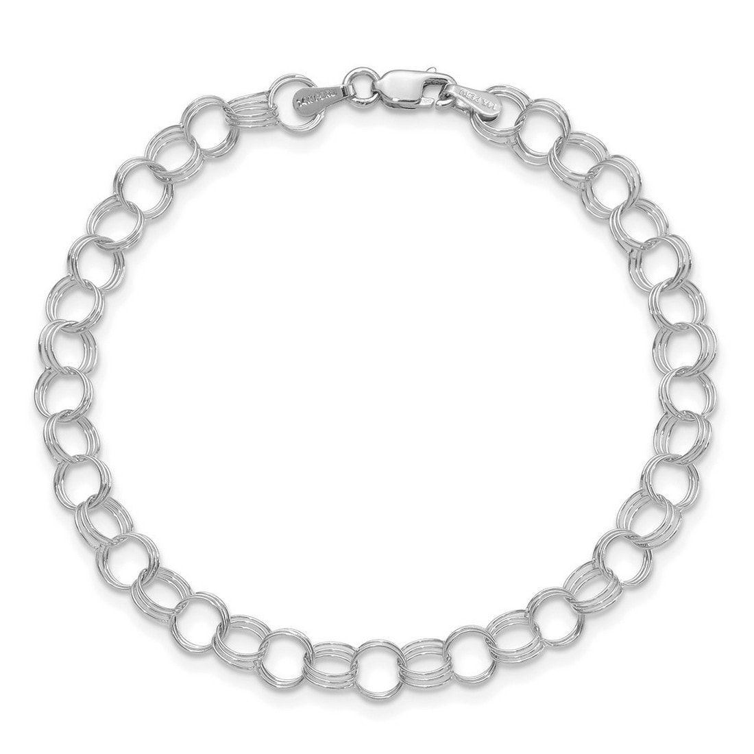 Curata 6mm 14k White Gold 6mm Solid Triple Link Charm Bracelet